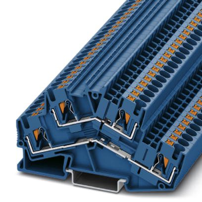 Phoenix Contact Multi-Level - Desk Design Terminal Block; PTTBS 4 BU ; 24A; 600V; 2-Level; #24 - #10; Push-In Connection; Blue